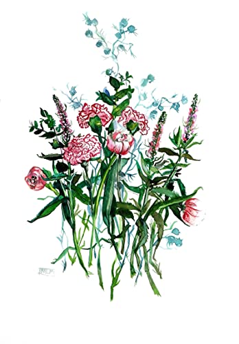 Aquarelle originale et bouquet de fleurs à offrir pour une crémaillère ou un anniversaire