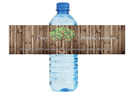 DesignThatSign 100 Family Reunion Rustic Wood Family Tree Party Water Bottle Labels Birthday Party Easy to Use Self Stick Labels