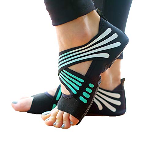 ABIRAM Chaussettes de yoga antidérapantes sans orteils pour Pilates, barre, ballet, bikram, entraînement pour femme