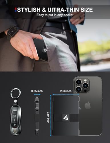 Slim Card Holder Wallet for Men, Upgrade Minimalist Metal Pop Up Wallets, Ultra-Thin Design, Smart Wallet for Men, Front Pocket RFID Blocking Wallets, Holds 12+ Cards Plus Cash (Black)4