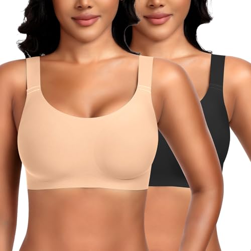 Image of Wireless Jelly Seamless Bras for Women No Underwire Tshirt Full Coverage Padded Bra Comfortable Everyday Bralettes