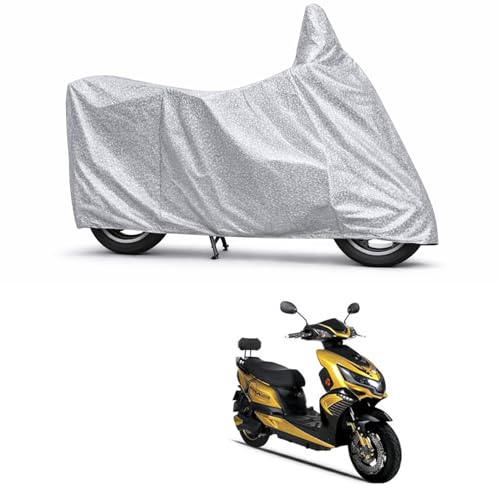 Image of 100% Waterproof Two Wheeler Body Cover Multi Layered Fabric Designed for Okinawa Praise | Belt Buckle Lock | Silver Mag