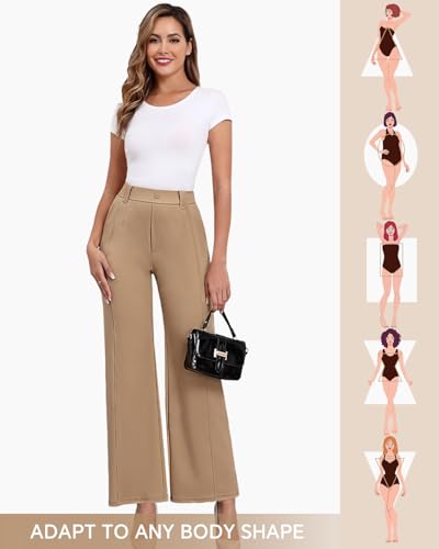 Agenlulu Women's Wide Leg Dress Pants High Waisted Strechy Straight Leg Pants Business Casual Pull On Office Work Slacks4