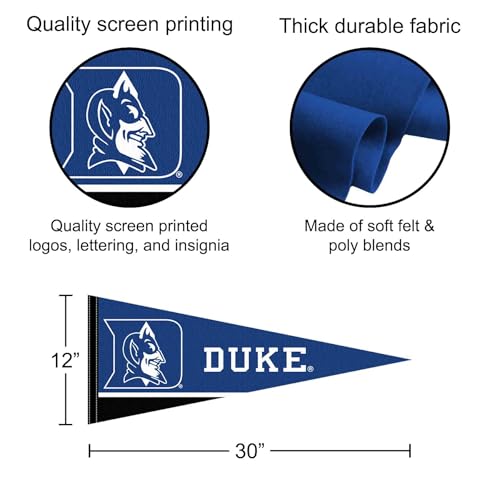 Banderín de Duke Blue Devils de fieltro resistente con acabado gráfico nítido 2