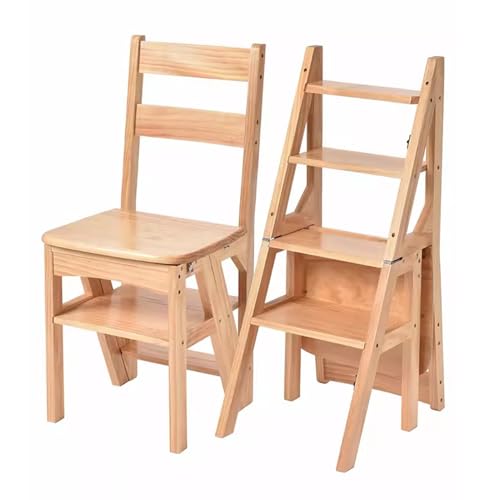 Silla de escalera plegable de madera maciza de 4 niveles y taburete portátil 2