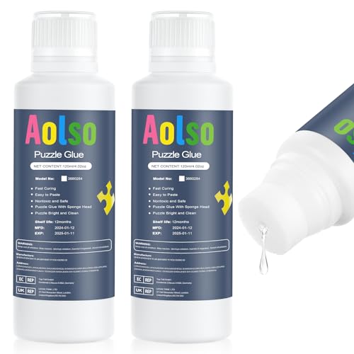 Aolso Pegamento para Puzzle,2pcs Pegamento,120MLPegamento para Rompecabezas,pegamento transparente para rompecabezas, para 1000/1500/3000 Pieces Puzzles Pegamento PVA no Tóxico, Pegamento Adhesivo