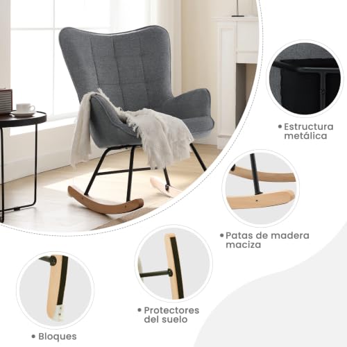 Miniatura 7 de Woltu Silla Mecedora, Sillon Relax, Sillon Balancin, Mecedora Comoda Para Adulto, Mecedora Relajante Para Dormitorio Y Salon, Estructura De Metal, Gris Oscuro, 69x90x95 Cm, Sks30dgr
