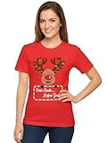Love My Fashions® Camiseta Navideña Mujer Snow Man Santa Multi Estampado Casual Algodón Manga Corta Cuello Redondo Regular Fit Top Navideño Otoño-Invierno