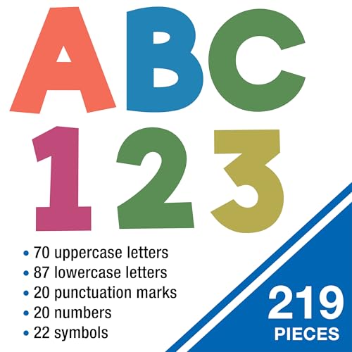 Image of Carson Dellosa Woodland Brights 219-Piece Prepunched Bulletin Board Decorations, 4 inch Colorful Letters, Numbers, and Symbols for Party, Back to School Decorations, and Classroom Decor