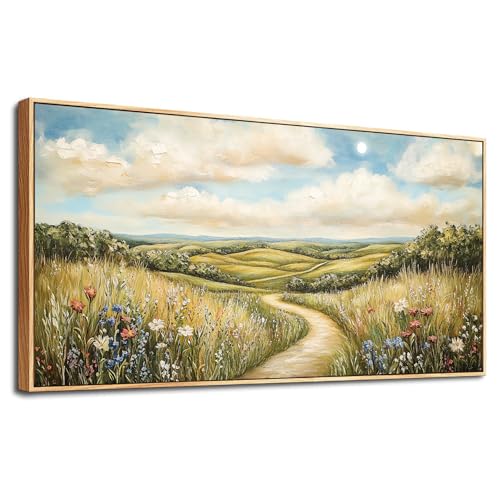 PHAOHUAXM Wall Art For Living Room Canvas Wall Decor For Bedroom Print Ink-Wash Landscape Paintings Office Restaurant Room Decorations Printing Artwork Ready To Hang Home Decor Wood Framed 20"X40"