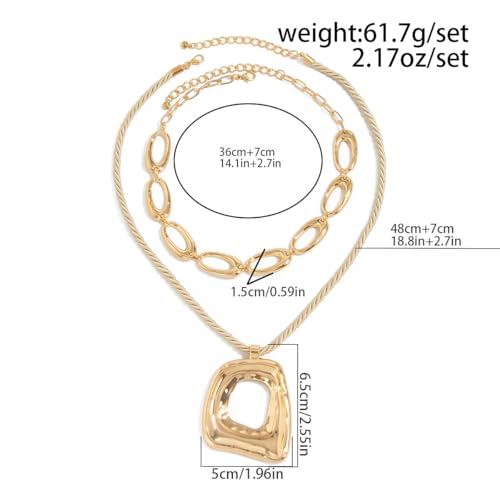 Doubnine Layered Gold Chain Statement Necklace, Geometric Pendant, Twisted Link Design4