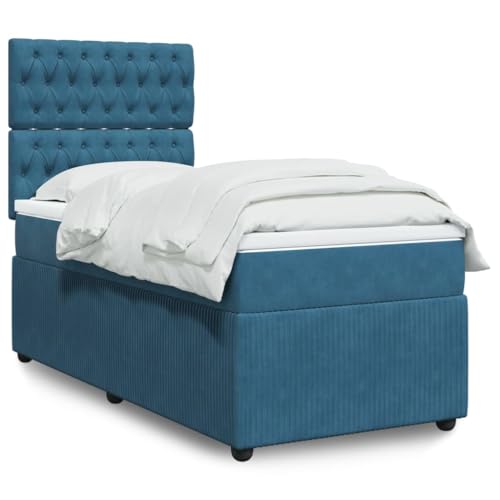 Juroupi Cama Box Spring con colchón Cama con colchon Estructura Cama Base de Cama somier Terciopelo Azul Oscuro 80x200 cm - 3294500