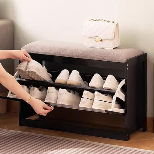 Alice Tower Zapatero ahorrador de Espacio, Banco de Madera Maciza para Entrada, Organizador de Zapatos con Puertas, Taburete Cambiador para Pasillo, vestíbulo, Armario y Garaje.