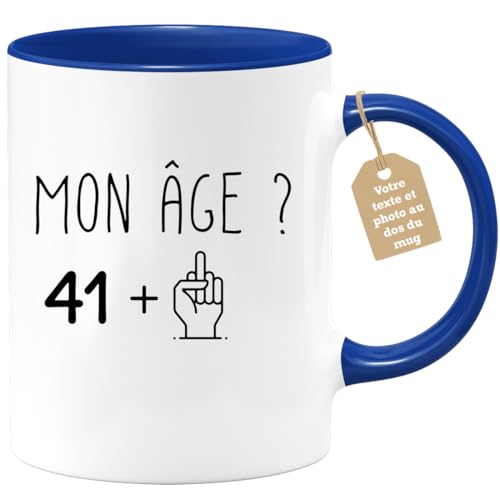 quotedazur Café-Croissant - Mug Personnalisé Tasse Cadeau Noël Anniversaire 42 Ans 1983 Mon Âge Doigt Honneur - Bleu/Céramique