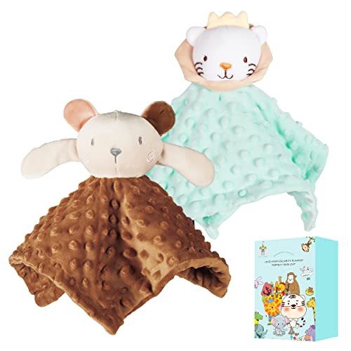 Image of Cute Castle Security Blanket Baby Gifts Box - Soft Unisex Newborn Essentials for Boys and Girls - Neutral Baby Stuff Snuggle Cloths - Baby Registry Search Shower Gifts (Lion and Bear)