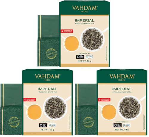 Image of VAHDAM, Imperial White Tea Leaves From Himalayas (25 Cups /1.76oz) High Elevation Grown, White Tea Loose Leaf Tea | Pure Unblended Loose Leaf Tea | Vacuum Sealed (Pack of 3)