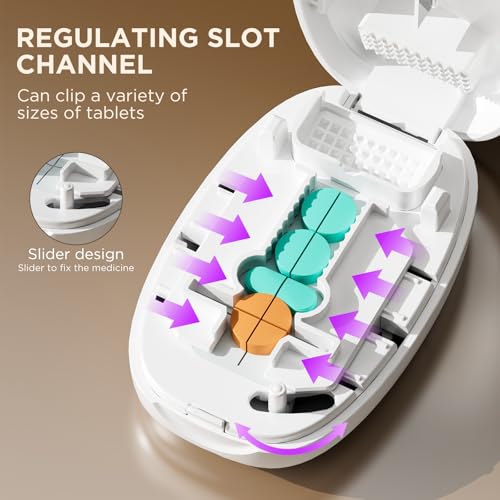 Image of Pill Cutter Splitter for Small and Tiny Pills, 1 /2 1 /4 Pill Splitter for Small Pills,Vitamins, Tablets in Half or Quarters, Accurate and Easy Cutting, Stainless Steel Blade, Back Storage (White)