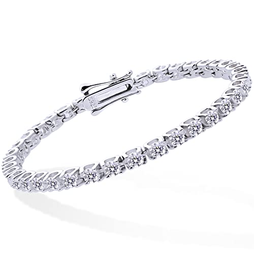 Moissanite Tennis Bracelets for Women, 18K White/Yellow Gold Plated Sterling Silver Mens Bracelet 3MM-4MM Lab Created Simulated Diamond Wedding Bracelets for Brides/Birthday/Valentine's Day Gift, 3mm