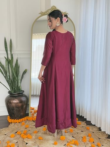 Image of Naixa Women's Vichitra Silk Embroidered A-Line Kurta with Pant and Dupatta Sets (Available in Plus Size) (NX-656)