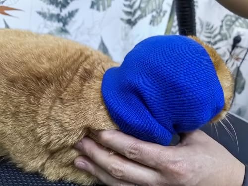 Image of Cat Ear Cover Head Wrap (2 Pack),Calming Ear Wrap Cat Neck Gaiter Snood for Cats Grey+Purple S