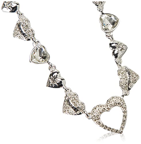 GUESS Silvertone Pave Crystal Glass Stone Heart Chain Necklace2