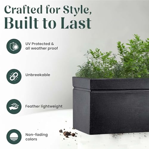 Image of Go Hooked Recta 36x14 Inch Large Planter Pot | Big Size Outdoor & Indoor Pot for Plants | Modern Design, Lightweight & Durable Rectangle Polymer Flower Pot for Balcony, Terrace & Garden (Black)