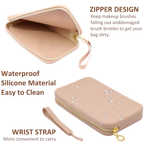 Set of 2 Zipper Makeup Brushes Bag For Travel, Large Silicone Makeup Brush Holder, Washable Make Up Brushes Pouch Case Makeup Tools for Organizing Cosmetics Daily Work3