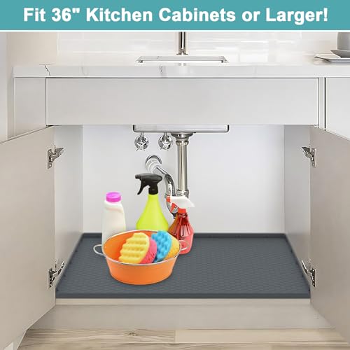 Under Sink Mats for Kitchen Waterproof, Silicone Under Kitchen Sink Mats and Protectors for 34\" x 22\" Cabinets, Under Sink Tray Organizer, Shelf Liners Cabinet Liner for Kitchen and Bathroom, Gray - Thumbnail 7