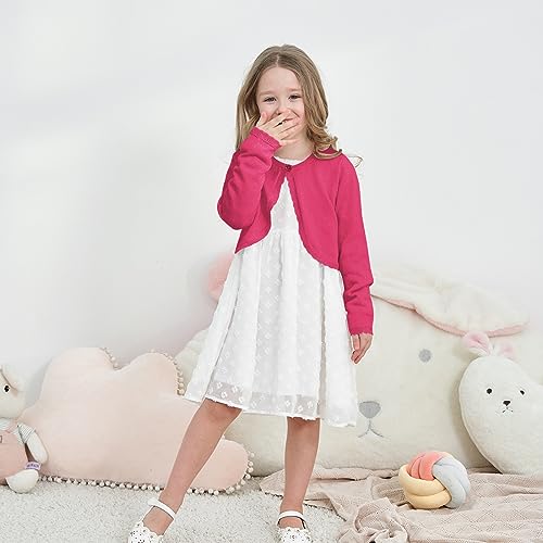 Image of Girls Cardigan Bolero Ruffle Open Front Button Cover-Up 3-12Y | Soft Cotton Blend Knit Long Sleeve Classic Crew Neck Breathable Durable No Shedding School Uniform Casual Outdoor Play Black