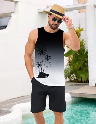 Mens Beach Tank Tops Summer Hawaii Vacation Graphic Muscle Palm Tree Sleeveless Shirts3