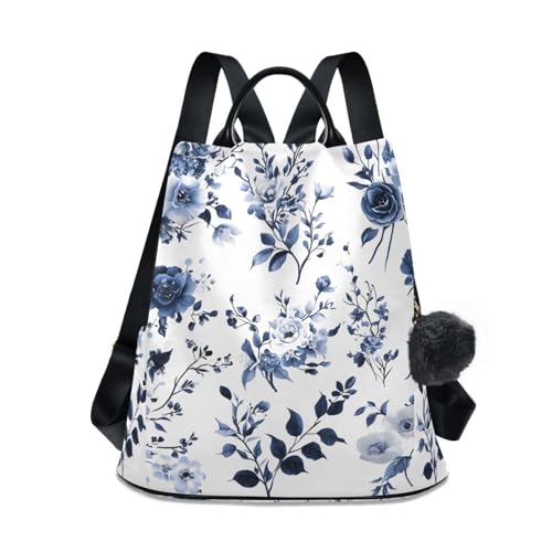 Blue and White Porcelain Backpack for Women Anti Theft Large Fashion Travel Shoulder Bag Purse Rucksack Lightweight