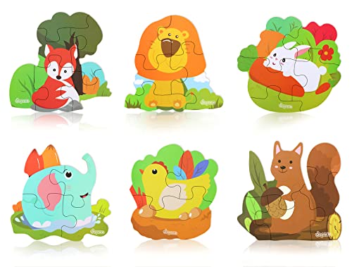Puzzle de Madera, 6 Piezas Juguetes Bebe Animal Rompecabezas Puzzle para Niños de 1 2 3 4 Años, Juguetes Montessori Educativos, Juguetes Aprendizaje para Niños y Niñas Infantiles Regalos Cover