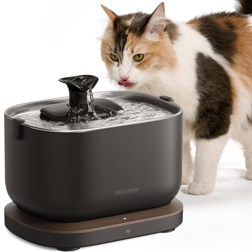 PETLIBRO Cat Water Fountain Stainless Steel Tray App Monitoring Cat Fountain Indoor 2.5L/84oz Dockstream Pet Water Fountain Quite Cat Fountains for Drinking 2.4G WiFi Cat Water Dispenser BPA-Free