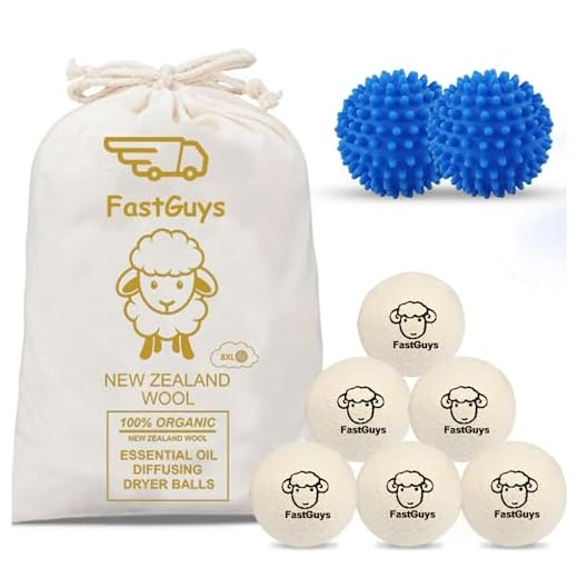 FastGuys® Pack 6 + 2 Bolas Secadora De Ropa y Bolas Lavadora Antiarrugas Colada Suave Y Ahorro Energético Pelotas De Secado Lana Extragrandes XXL Naturales y Reutilizables Dryer Balls