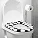 AnyDesign Checkered Toilet Seat Cover Pad Black and White Diamond Plaid Bathroom Soft Thicker Warmer Mat with Lifter Handle for Most Oval Toilet Seats