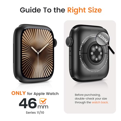 Image of 3 in 1 Goton Waterproof Hard Case for Apple Watch Screen Protector 46mm, 360 Slim Full Protective Tempered Glass Face Cover + Back Hard PC Bumper for iWatch Series 11 /10, 46mm Blue