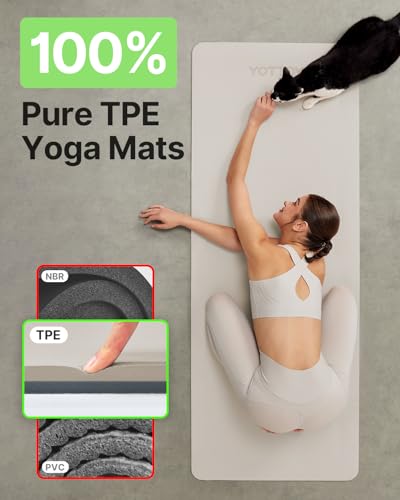 Image of Yoga Mat,Non-Slip TPE Exercise Mat(1 /4 Inch) for Pilates, Fitness & Barefoot Workouts, Home Gym Studio with Strap & Bag