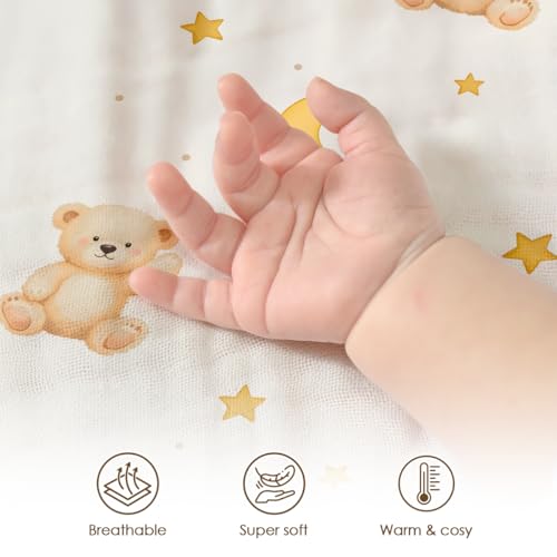 Image of SANDJEST Brown Bear Minky Muslin & Dotted Blanket 30x40 in Gift for Holiday, Gender Reveal Party, Hospital Visit, Baptism