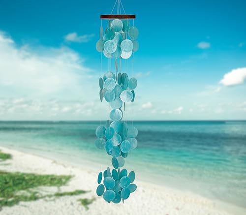 Woodstock Chimes CWRA Asli Arts Collection, Capiz Waterfall, 40'' Azure Capiz Wind Chimes thumb #6