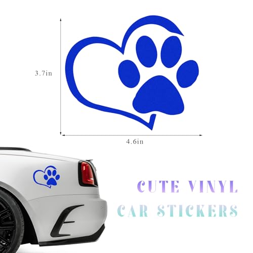 Image of DXNQ Blue Reflective Heart Paw Print Decal, 4.6 inch 3.7 inch, PET Material, Waterproof, Outdoor Use, Sticker