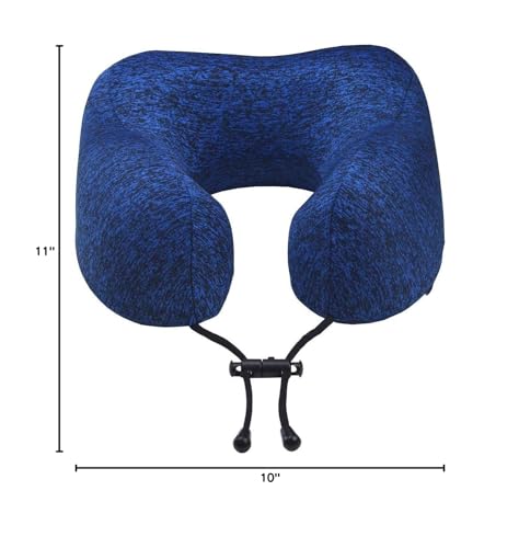 napfun Neck Pillow for Traveling, Upgraded Travel Neck Pillow for Airplane 100% Pure Memory Foam Travel Pillow for Flight Headrest Sleep, Portable Plane Accessories, Full Dark Blue, Medium (120-200LB)