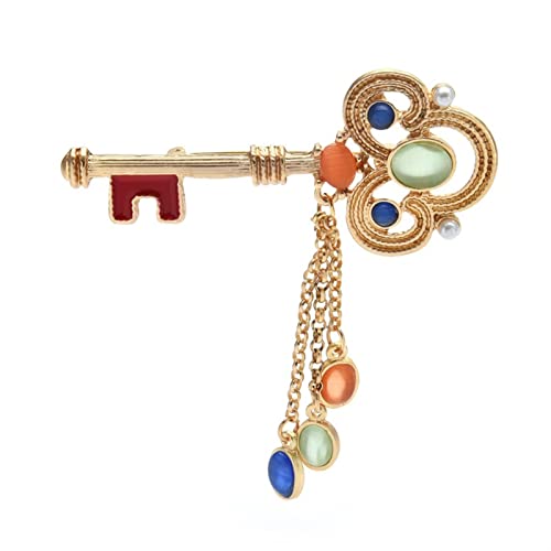 Broche émail vintage clé et pampille pour femme accessoire de mode pour veste et cardigan en laine