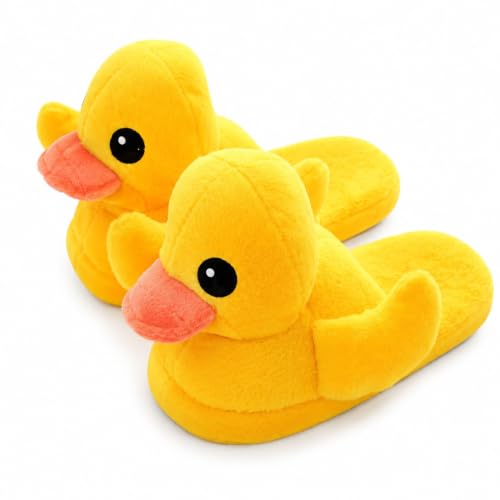 YUNZLAN Funny Yellow Duck Slippers for Women Girl Men Warm Fuzzy Non-slip Duck Shoes with Thick Sole for Home Indoor (Slippers Adult Women 5.5 Numeric Range US Footwear Size System 8.5 Medium)