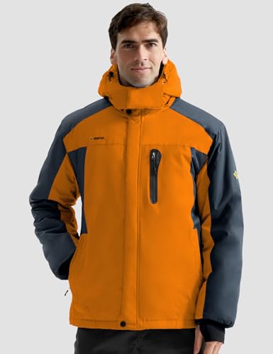 GEMYSE Herren Skijacke Winddicht Wasserdicht Warmes Fleecefutter Winterjacke mit Kapuze für Outdoor(Orange Grau 08,M)
