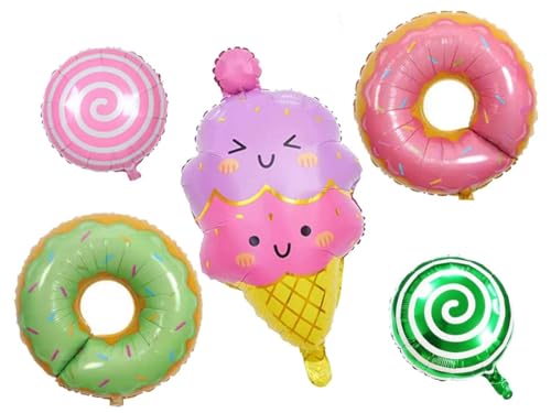 Image of 5pcs Sweet Donut Balloons, Ice Cream Foil Balloons and Candy Birthday Party Decorationkit for Girls Kids baby Shower, Donut theme birthday decorations | ARV ZONE (Icecream 7th)