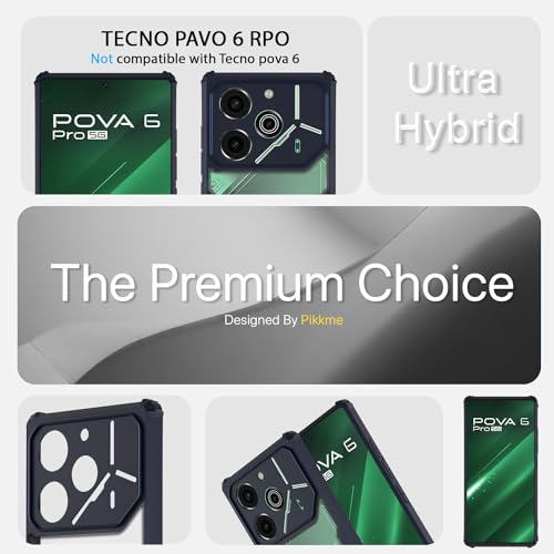 Image of Pikkme Tecno Pova 6 Pro 5G Back Cover | Crystal Clear Transparent Back | Ultra Hyrbid | Full Camera Protection | Raised Edge | Bumper Back Case (Blue)