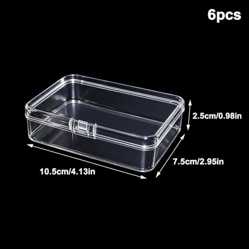 Image of 6 Pcs Mini Plastic Storage Containers Box with Lids, Clear Rectangle Organizer, Small Plastic Case for Collecting Small Items, Beads, Crafts Accessories, Screws (4.1 x 3.0 x 1.0 Inch)