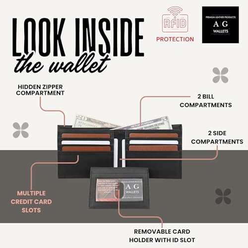 AG Wallets Leather Wallet for Men - Sliding 2-in-1 Bifold Wallet with Removable Card Holder & RFID Protection - Premium Travel Wallet - Versatile & Functional Design - Black2
