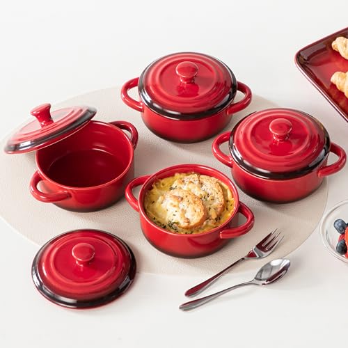 LOVECASA Mini Cocotte Set,12 OZ Small Casserole Dishes with Lids, Soup Bowls With Handles,Individual Baking Ramekins,Oven, Microwave & Dishwasher Safe,Set of 4,Red - image 8