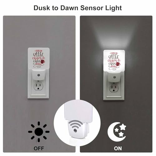 Image of LED Night Light,Funny Saying With Coffee Cup Motivation LED Night Light Plug into Wall with Dusk to Dawn Light Sensor White Energy Efficient Nightlight for Bedroom Bathroom Hallway Living Room Kitchen